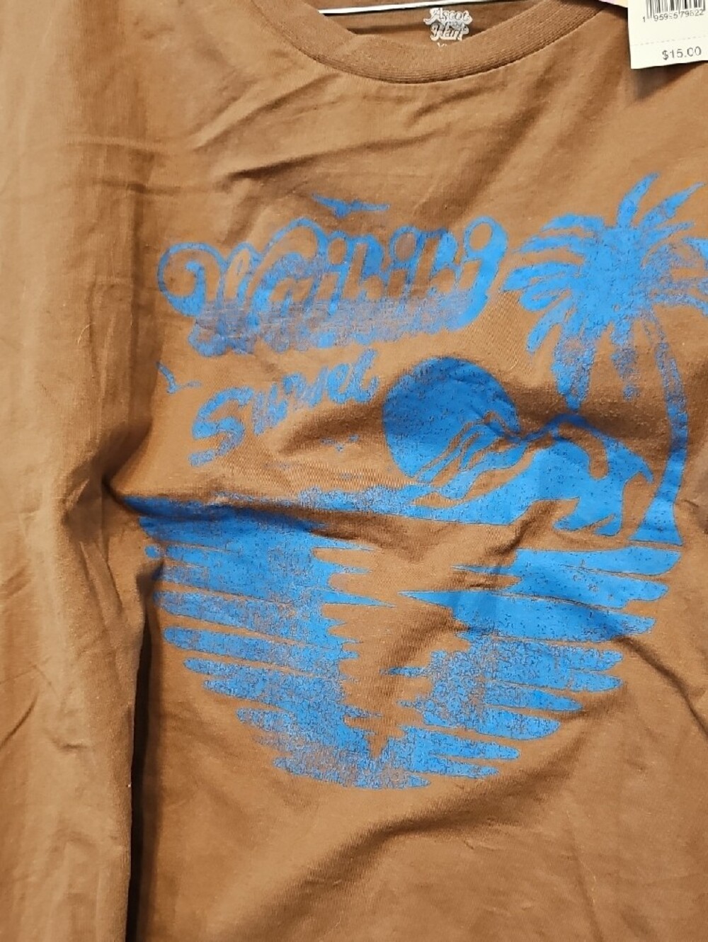 Women’s Muscle Tee with Blue Graphic - Brown - Picture 5 of 5